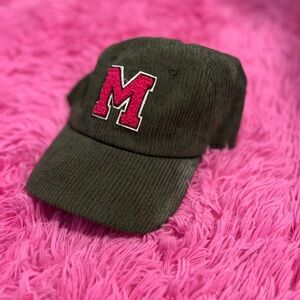 Adjustable Green velvet hat with pink M